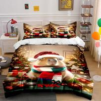 Capybara Christmas Festive Set Bedding Duvet Cover Set  (1*Duvet Cover 2*Pillowcases, without duvet insert) 135x200cm white