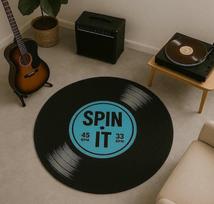 Auksinis vinilinės plokštelės apvalus kilimas, Retro muzikos dekoro kilimas, Kompiuterio dekoro stilingas dizainas, Apvalus kilimas, Plaunamas ir neslystantis dekoras 60cmx60cm brown