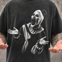 Art The Clown Terrifier Shrug Mineral Washed Graphic Shirt | Heavyweight Oversized Tee | Vintage Streetwear 120 gray