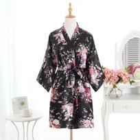 KoB Moterys Sexy Cherry Blossom kimono chalatas, chalatas, apatinis trikotažas, naktinis suknelė juoda