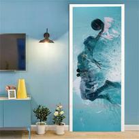 Jogos sporto raštų durų lipdukai Futbolas Krepšinis 3D ekrano užsklanda Miegamojo berniuko kambarys Stiklo langas Privatumo viršelis Įėjimo plakatas 77x200cm(Cut 2 pcs) white
