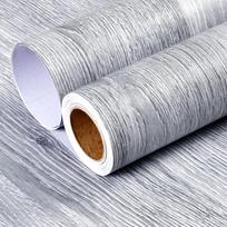 Baltas Medis Lipni Dekoratyvinė Plėvelė Baldams Tikro Medžio Taktilinis Paviršius Lengva Valyti 40 x100 cm gray