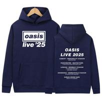 2025 O-Oasis Live 25 Turo Spausdintas Gobtuvėlis Vyriškas Retro Ilgomis Rankovėmis Madingas Džemperis Unisex Vilnos Laisvas Puloveris Su Gobtuvu Gatvės Stilius 3XL gray