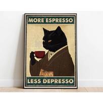 DORA Tin Sign Retro Metal Tin Sign More Espresso Less Depresso Coffee Drinking Poster Special Gift for Lover Funny Black Cat Wall Art Decor 30x40cm(11.8x15.7inch) beige