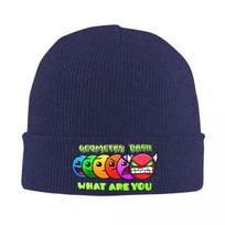 New Geometry Dash What Are You Knitted Caps For Women Unisex Beanie Autumn Winter Hats Acrylic Geometric Dash Video Game Warm blue