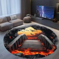 3D Optical Illusion Crack Vortex Deep Hole Carpet Decor Floor Mat Bedroom Leisure Area Carpets Sofa Soft Bedside Non-slip Rugs Diameter 60cm gray