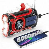 Avarinis radijas su rankiniu generatoriumi, 5000 mAh baterija, radijas su rankiniu generatoriumi ir Bluetooth garsiakalbiu, saulės įkroviklis, išorinė baterija, USB AM/FM radijas su SOS aliarmu, IPX5 raudona
