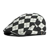 Spring And Autumn Beret Hats Vintage Checkered Brown Coffee Khaki Flat Cap Front Cap Painter'S Cap Cap Man juoda