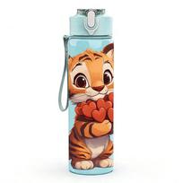 1PC Tiger Cub Heart Hug Cartoon 750ml Color Plastic Sports Water Bottle Leakproof Flip Straw Lid Suitable for Sports Office Home Use Pack of 1 tamsiai mėlyna spalva