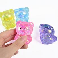 Mini Glitter Bear Squishy Stress Relief Toy Soft Squeeze Fidget Toy Kawaii hi Bear Slow Rising Sensory Toy for Party Favors pink