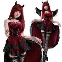Buoniganuo Raganos Velnias Cosplay Mažas Helovino Kostiumas 8 Dalių Rinkinys Moterims Suaugusiųjų Apranga Sparnai Krepšys Juodas Raudonas Mielas Angelas Didelis Dydis Seksualus Renginio Šventės gray