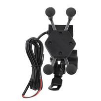 Motociklo telefono laikiklis 5V 2A USB prievadas 360 laipsnių pasukimas X tipo įkroviklio laikiklis Navigacijos stovas black