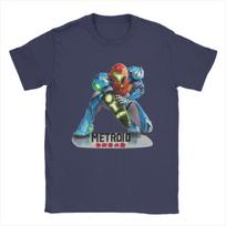 Retro Vintage Metroid Dread Cartoon Game Merch Shirt for Men Women Cool Cotton Graphic Printed Clothing XL gray