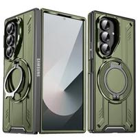 Armor Case For Samsung Galaxy Z Fold 7 5G Slide Camera Protection Phone Case for Galaxy Z Fold 6 Magnetic Ring Holder Cover Galaxy Z Fold7 žalia