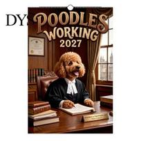 2027 Wall Calendar Funny Dog Working Calendar, Jan. 2027-Dec. 12 x Annual Appointment Tracker 8 Inch Monthly Planner with Puppy Illustrations for Home A brown