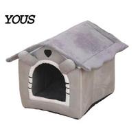 Plush Pet Bed Foldable Cat House, Cozy Dog Cave Bed, Warm Enclosed Portable Shelter Hut with Washable Cushion, Sofa Kennel for Small Dogs M geltona