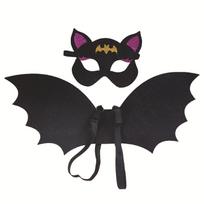 Kids Halloween Bat Costume Set Felt Bat Wings With Cat Ear Mask Cosplay Accessory for Children Holiday Party Masquerade Dress‑up Supplies 1 black
