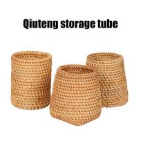 Hand Woven Rattan Pen Holder Cups Wicker Makeup Brush Storage Basket Kitchen Cookware Organizer Caddy Home Table Decoration beige
