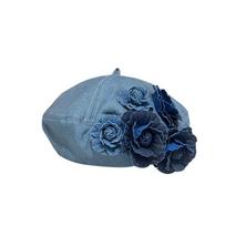 Artistic Denim Beret Flower Painter Caps Elegance Denim Camellia Beret Hat  Lady šviesiai mėlyna spalva