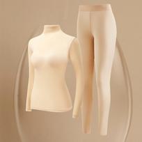 Ultra Thin Warm Thermal Underwear Set For Women High Elastic Turtleneck Thermo Top Pants Seamless Skin‑Friendly Winter XL beige