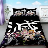Duvet Cover Nezuko Kamado Bedding Set Anime Demon Slayer Comforter Bed Linen Single Twin Full Queen Size Kids Girl Boys Gift EU Single 135*200cm/53x79in 3pcs black