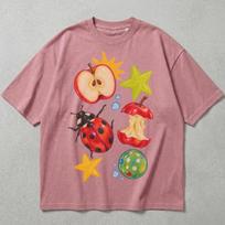 Ladybug Apple Graphic Tee, Unisex Colorful Novelty T-Shirt Gift 3XL gray