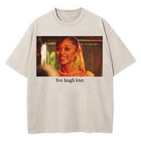 100 Cotton Vintage Washed Ariana Grande Petal Violent Fairy Pop Core T Shirts Menwomen Letter Live Laugh Love Retro Loose Tees S brown