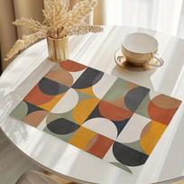 Minimalist Mid Century Abstract Geometric Heat Resistant Washable Table Placemats Kitchen Decor 4 Piece Set 4pcs beige
