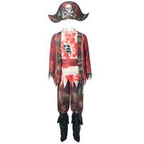Helovino suaugusiųjų Karibų piratų kostiumas, kaukės šventės kraujuoti zombių vaiduoklių skeletų kapitonas 2XL brown