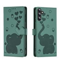 Animacinis dramblys Magnetinės kortelės Lizdas Piniginė Atverčiamas dėklas Samsung S25 Ultra S24 Plus S23 S22 A16 A26 A36 Stovas Knyga Kišenė Dangtelis Galaxy A14 5G žalia