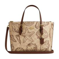 COACH Mollie Presbyopia Shell Print Classic Artificial Leather Tote Bag Tote Bag Shopping Bag Shoulder Crossbody Handbag 25 Women's Sand Yellow geltona