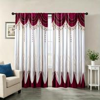 2 vnt. europietiško stiliaus lengvo prabangaus bordo ir balto patchwork dizaino užuolaidos, su tuneliu karnizui, pusiau permatomos poliesterio užuolaidos 130×210(51.2×82.7in) white