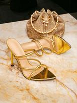 Women's Gold High Heel Sandals Open Toe Dressy Evening Shoes Stiletto Slip On Pointed Toe Elegant Luxury Party Shoes Fashion 42 auksas