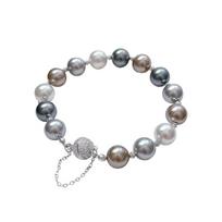 Tahitian Style Aurora Iridescent Mixed Black Pearl Bracelet Women Secure Magnetic Clasp Niche Premium Beaded Wrist Jewelry Gift gray