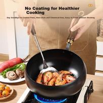 Jincun, Large Belly Pot, Wok, Iron Pan, Non-Coated Frying Pan, Flat Bottom Stew Pot, Forged Iron, Pre-Seasoned, 24cm