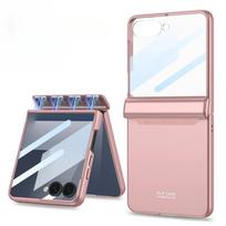 For Samsung Galaxy Z Flip 7 6 5G Phone Case with Magnetic Hinge Protection & Front Screen Protector Hard PC Shockproof Cover Galaxy Z Flip6 rožinė