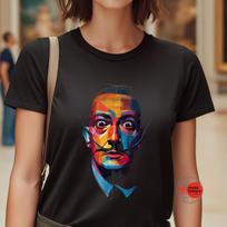 Salvador Dali T-Shirt: Abstract Geometric Portrait, Unisex Gildan Tee 150 brown