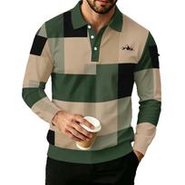 Vyriški ilgomis rankovėmis polo marškinėliai, abstraktus geometrinis raštas, laisvalaikio stilingas viršus 5XL black