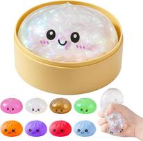 Pink Glitter Dumpling Squishy  Box Colorful Sensory Fidget Toy With Food Steamer Stretchy Desk Toy Decompression Stocking Stuffer Gift