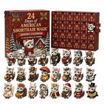 Unique Christmas Keepsake 24 Days Advent Calendar with Acrylic Cat Figurines, Countdown Festive Window Display for Lovers, Decorative Miniature Kitten A black