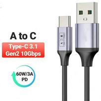 USB A to Type C Cable 60W Fast Charging 10Gbps Data Cord USB Charger for Samsung Xiaomi HTC Redmi Huawei Mobile Phone USB-C 0.25m/USB A to C gray