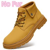Fashion Non-Slip Male Motorcycle Boots Simple Plush Fur Snow Botas Genuine Leather Men Ankle Boots Handmade Autumn Winter High Top Shoes 50 brown