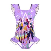 Vaikams Mergaitėms Anime Animacinis POP Dainininkės Rumi Mira Zoey Spausdintas Klostuotas Berankovis Viengubas Maudymosi Kostiumas 150cm pink
