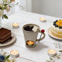 Chocolate Fondue Mug Ceramic 140 ml Wedding with Fork Kitchen Accessories for Candy smėlis