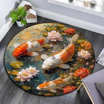 Koi Fish Round Area Rug,Carpet Rug for Living Room Bedroom Sofa Playroom Decor,Non-slip Floor Mat 100cmx100cm brown