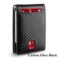 Minimalistinė plona piniginė vyrams su RFID blokuojančia priekine kišene, natūralios odos Carbon Fiber Black gray