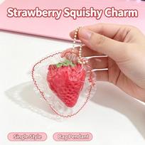 Cute Strawberry Squishy Pendant Toy Bag Charm Super Soft Slow Rising Squeeze Keychain Portable Stress Relief Fidget Gift Girls beige