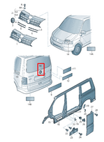 VAG VW CADDY MK3 TRANSPORTER T5 Chromuotas juodas galinis emblemos ženkliukas 2K5853630AULM originalus