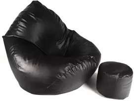 Sėdmaišis su pufu Mega Comfort XXL, dirbtinė oda, juodas