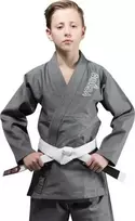 BJJ kimono Venum Contender Kids su baltu diržu, pilkas